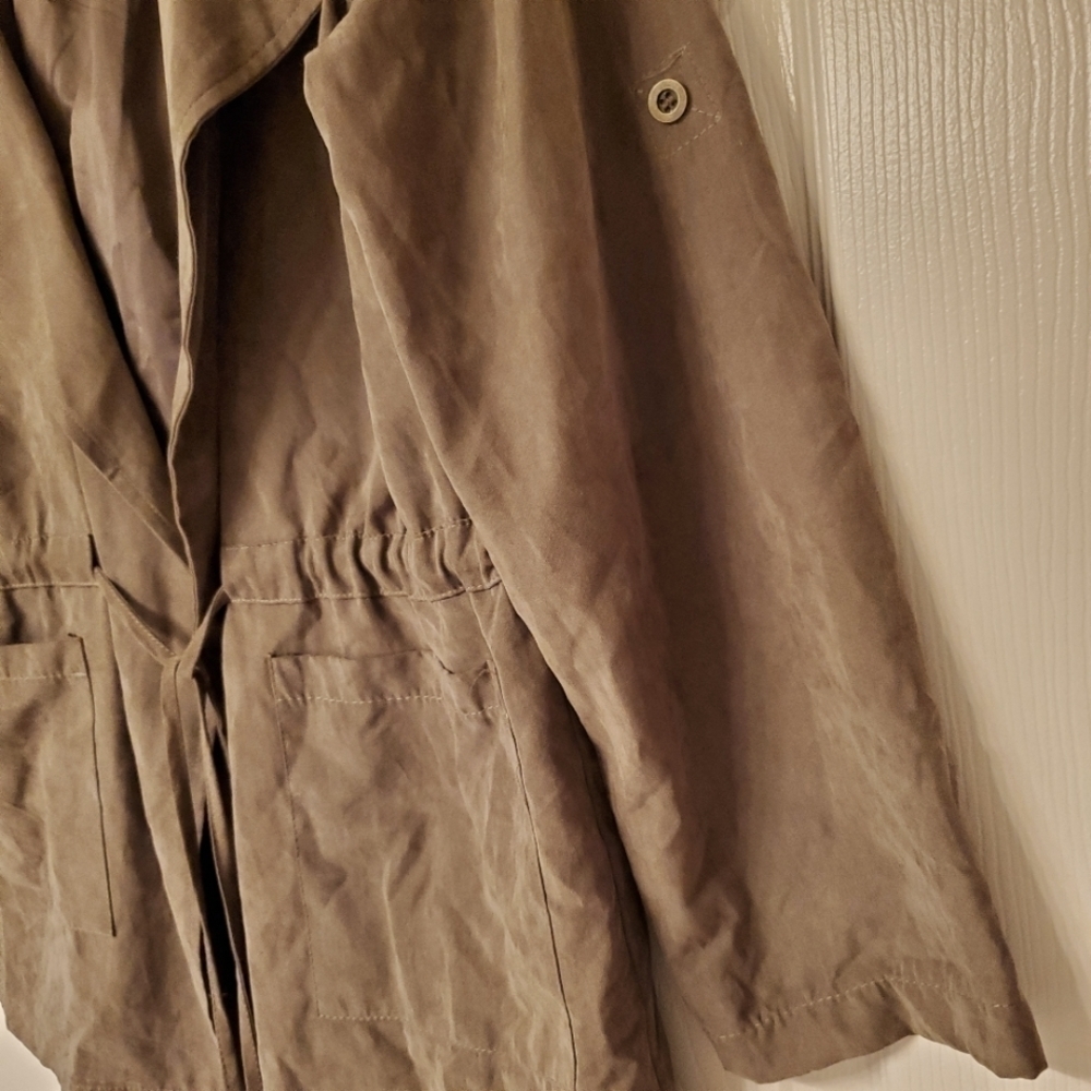 Revamped Outerwear Faux Suede Hooded Drawstring Utility Jacket Khaki Small - Picture 3 of 9